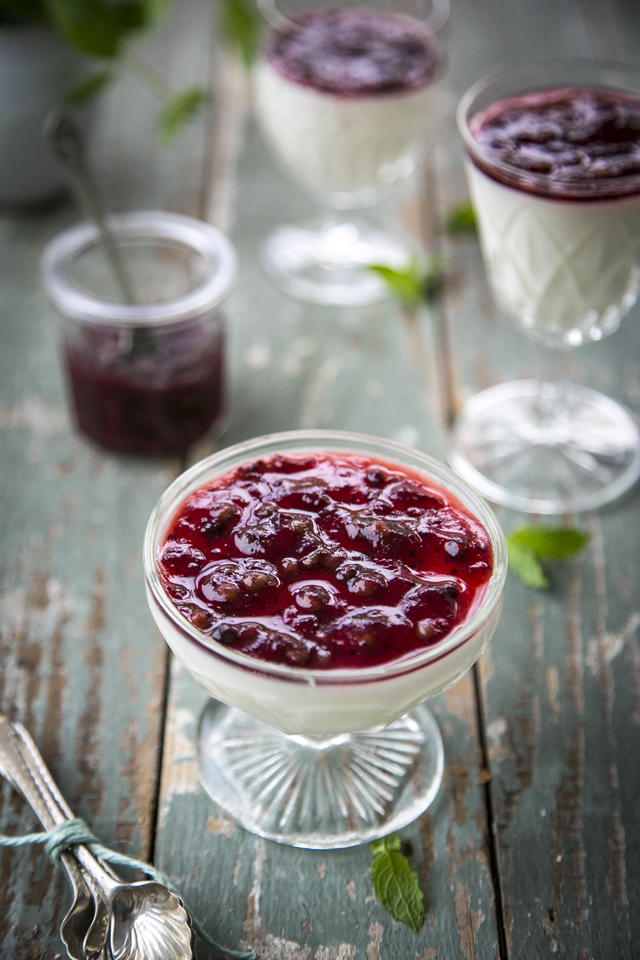 Donal Skehan Lingonberry Jam & White Chocolate Panna Cotta